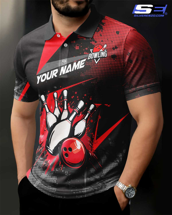 Personalized Bowling And Pins Men Women Polo Shirt Custom Name Bowling Team Jersey