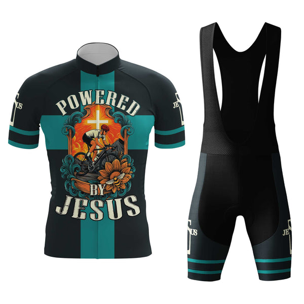 Powered By Jesus Men's Cycling Jersey Set, Road Bike Cycling Kit for Men, Biking Outfit, Bicycle Suit, Team Racing Uniform