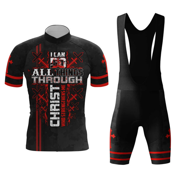 I Can Do All Things Through Christ Men's Cycling Jersey Set, Road Bike Cycling Kit for Men, Biking Outfit, Bicycle Suit, Team Racing Uniform