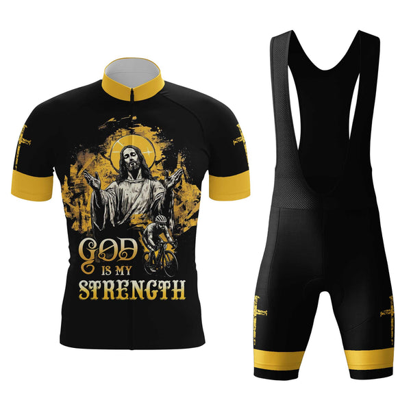 God Is My Strength Men's Cycling Jersey Set, Road Bike Cycling Kit for Men, Biking Outfit, Bicycle Suit, Team Racing Uniform
