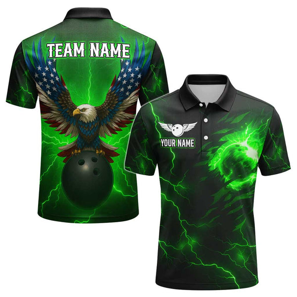 Personalized Bowling Lightning Eagle Men Women Performance Polo Shirt Custom Name Bowling Team Jersey