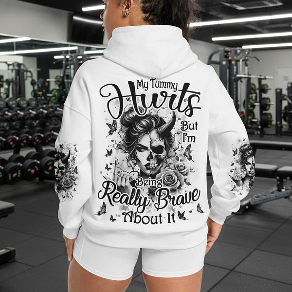 My Tummy Hurts Women's Gym Hoodie, Workout Shirt, Fitness Oversized Pullover Hoodie