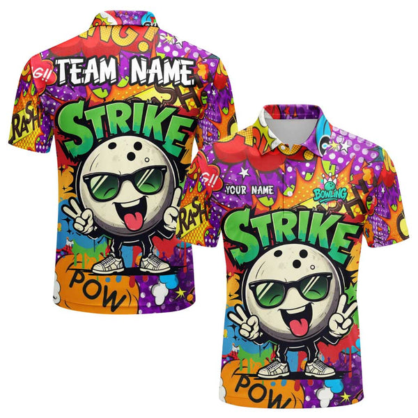 Personalized Bowling Strike Graffiti Men Women Performance Polo Shirt Custom Name Bowling Team Jersey