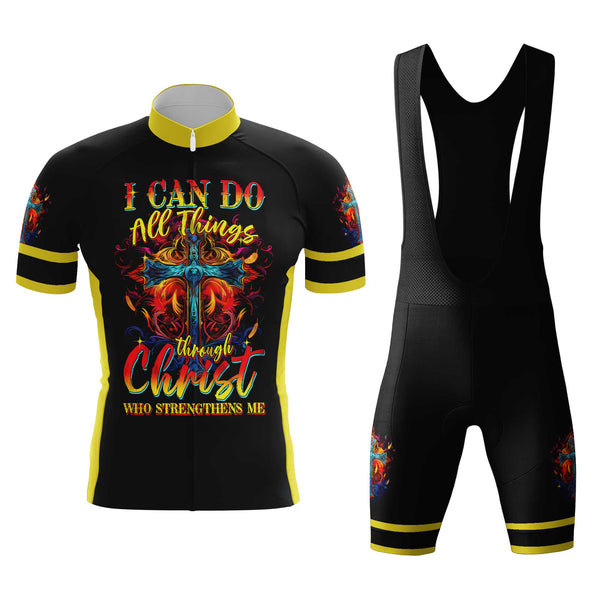 I Can Do All Things Through Christ Men's Cycling Jersey Set, Road Bike Cycling Kit for Men, Biking Outfit, Bicycle Suit, Team Racing Uniform