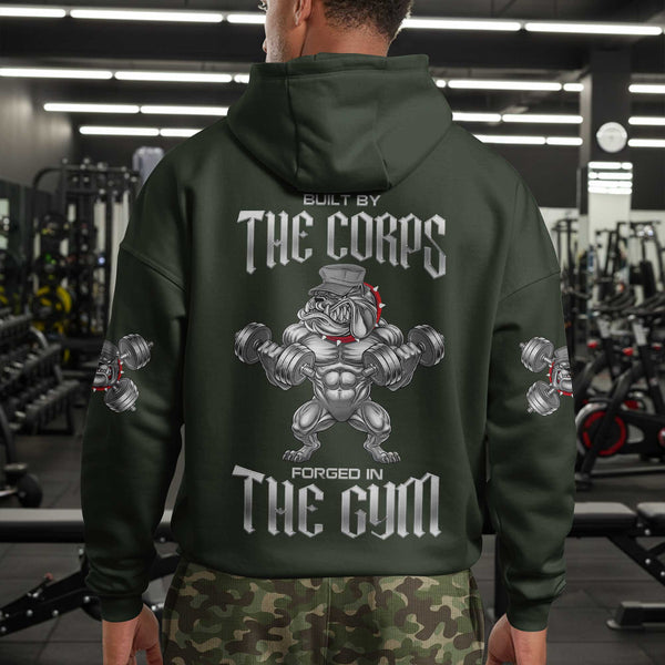 Built By The Corps Men's Gym Hoodie, Workout Shirt, Oversized Pullover Hoodie