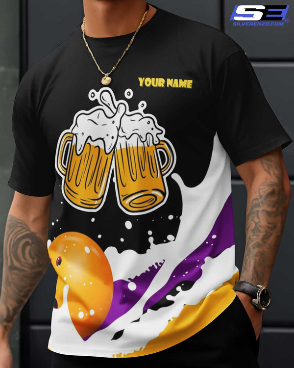 Personalized Bowling And Beer Men Women Polo Shirt Custom Name Bowling Team Jersey