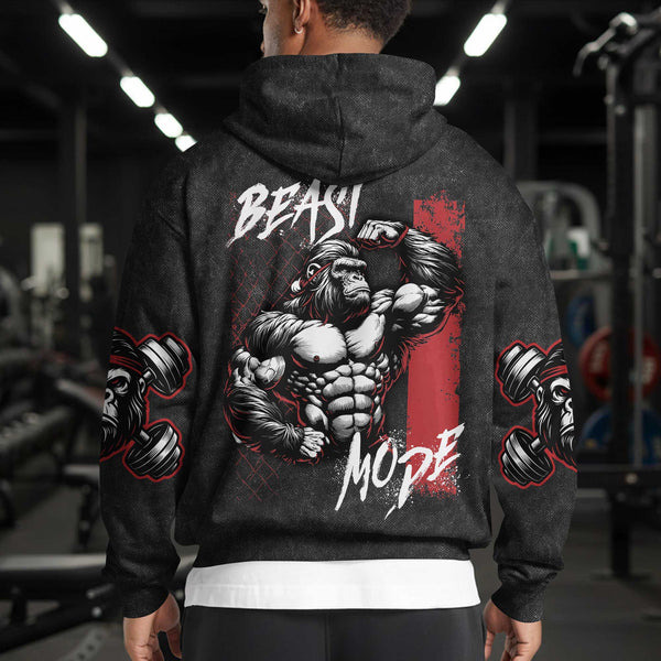 Beast Mode Men's Gym Hoodie, Workout Shirt, Oversized Pullover Hoodie