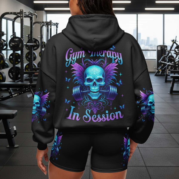 Gym Therapy In Session Women's Gym Hoodie, Workout Shirt, Fitness Oversized Pullover Hoodie