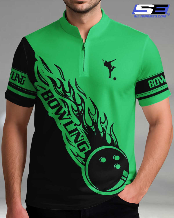 Personalized Bowling And Pins Flaming Men Women Polo Shirt Custom Name Bowling Team Jersey