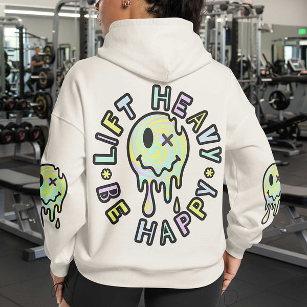 Lift Heavy Be Happy Women's Gym Hoodie, Workout Shirt, Fitness Oversized Pullover Hoodie