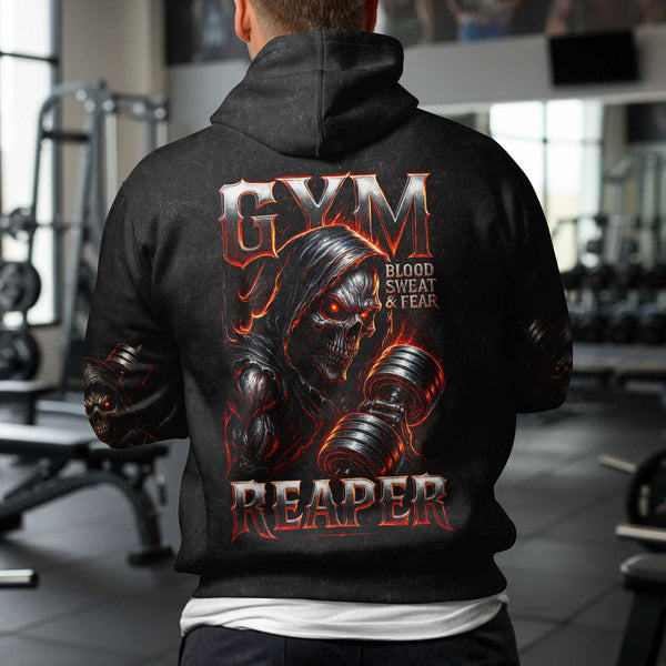 Gym Reaper Men's Gym Hoodie, Workout Shirt, Oversized Pullover Hoodie
