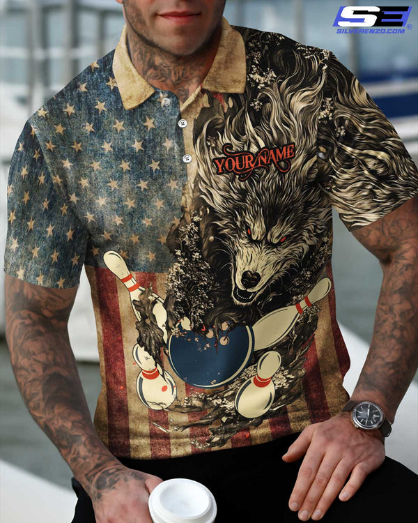 Personalized Bowling Wolf Vintage Men Women Polo Shirt Custom Name Bowling Team Jersey