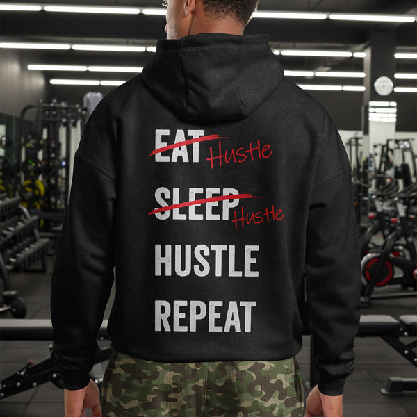 Eat Sleep Hustle Repeat Men's Gym Hoodie, Workout Shirt, Oversized Pullover Hoodie