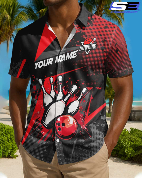 Personalized Bowling And Pins Men Women Hawaiian Shirt Custom Name Bowling Team Jersey