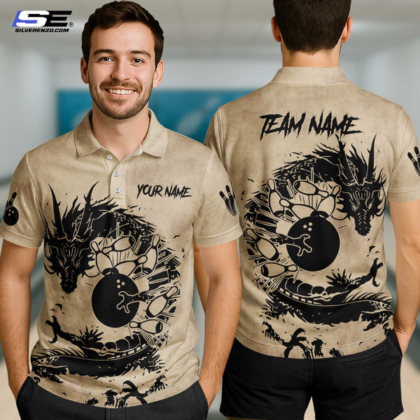 Personalized Bowling And Pins Dragon Men Women Polo Shirt Custom Name Bowling Team Jersey