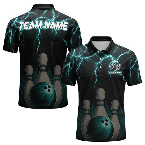 Personalized Bowling Lightning Men Women Performance Polo Shirt Custom Name Bowling Team Jersey