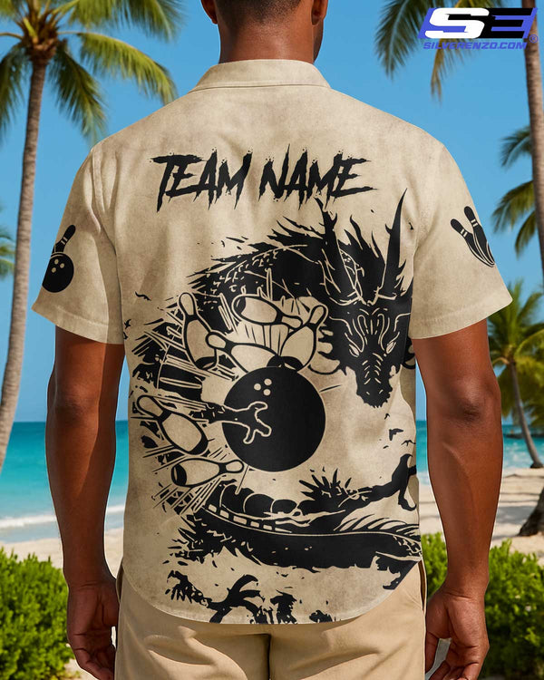 Personalized Bowling Dragon Men Women Hawaiian Shirt Custom Name Bowling Team Jersey