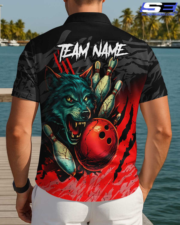 Personalized Bowling And Pins Wolf Men Women Hawaiian Shirt Custom Name Bowling Team Jersey