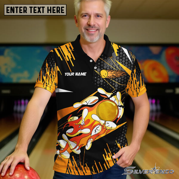 Bowling And Pins Flame Personalized Men Women Polo Shirt Custom Bowling Team Jersey