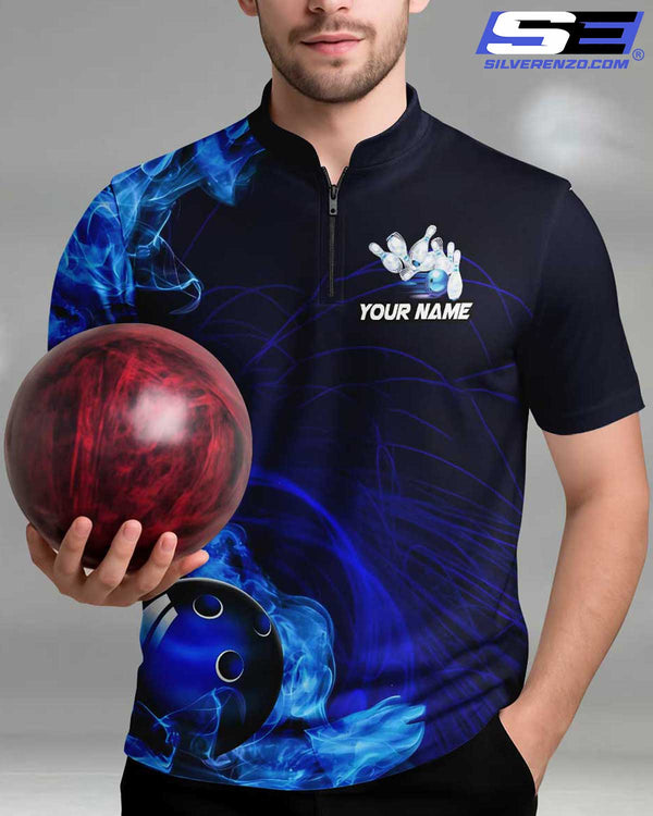 Personalized Bowling And Pins Flame Men Women Polo Shirt Custom Name Bowling Team Jersey