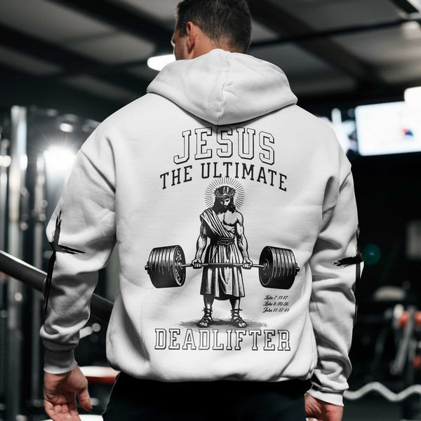 Jesus The Ultimate Deadlifter Men's Gym Hoodie, Workout Shirt, Oversized Pullover Hoodie