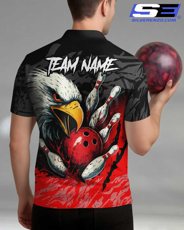 Personalized Bowling And Pins Eagle Men Women Polo Shirt Custom Name Bowling Team Jersey