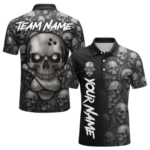 Personalized Bowling Skull Men Women Performance Polo Shirt Custom Name Bowling Team Jersey