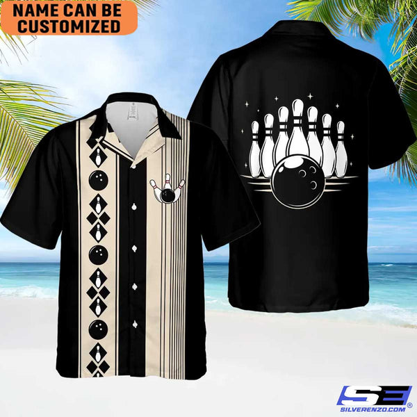 Personalized Retro Bowling Hawaiian Shirt, Custom Name Bowler Button Down Shirt, Matching Bowling Team Shirt, Bowling Lover Gift Shirt