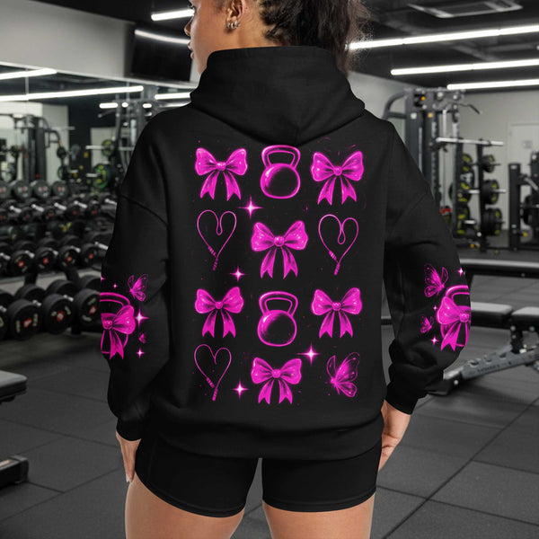 Muscle Coquette Women's Gym Hoodie, Workout Shirt, Fitness Oversized Pullover Hoodie