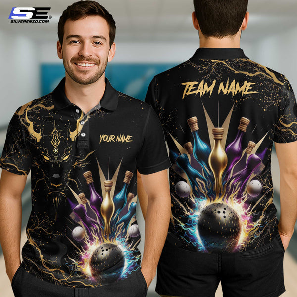Personalized Bowling And Pins Dragon Men Women Polo Shirt Custom Name Bowling Team Jersey