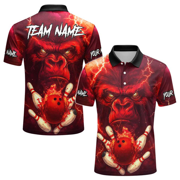 Personalized Bowling Gozilla Men Women Performance Polo Shirt Custom Name Bowling Team Jersey