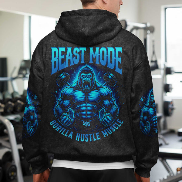 Beast Mode Gorilla Men's Gym Hoodie, Workout Shirt, Oversized Pullover Hoodie