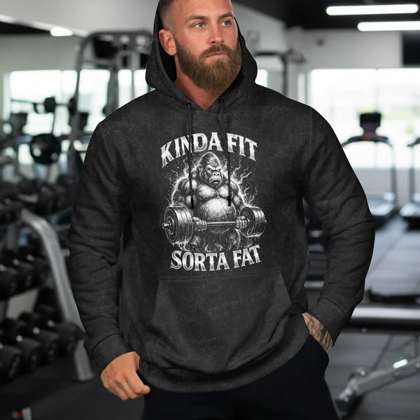 Kinda Fit Sorta Fat Men's Gym Hoodie, Workout Shirt, Oversized Pullover Hoodie