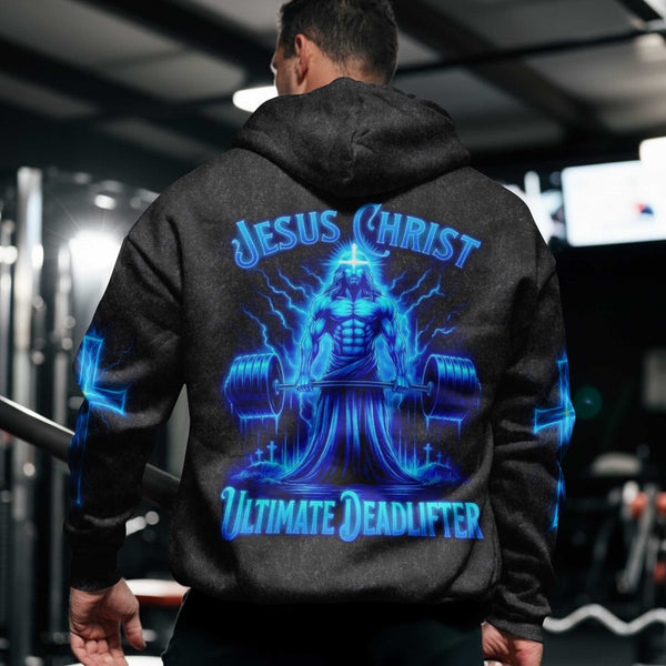 Jesus Christ Ultimate Deadlifter Men's Gym Hoodie, Workout Shirt, Oversized Pullover Hoodie