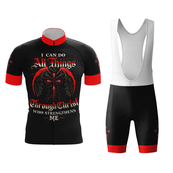 I Can Do All Things Through Christ Men's Cycling Jersey Set, Road Bike Cycling Kit for Men, Biking Outfit, Bicycle Suit, Team Racing Uniform