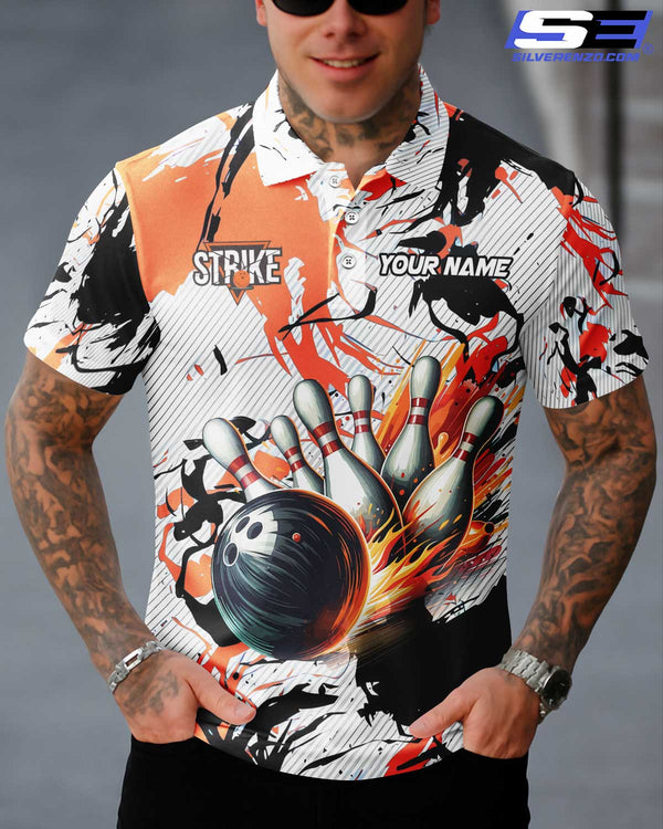 Personalized Bowling And Pins Men Women Polo Shirt Custom Name Bowling Team Jersey