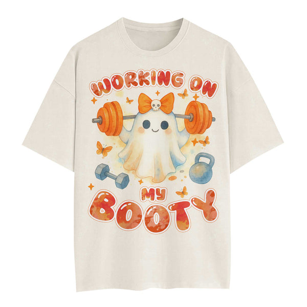 Working On My Booty Halloween Women's Gym T-Shirt, Workout Shirt, Oversized Pump Cover Tee