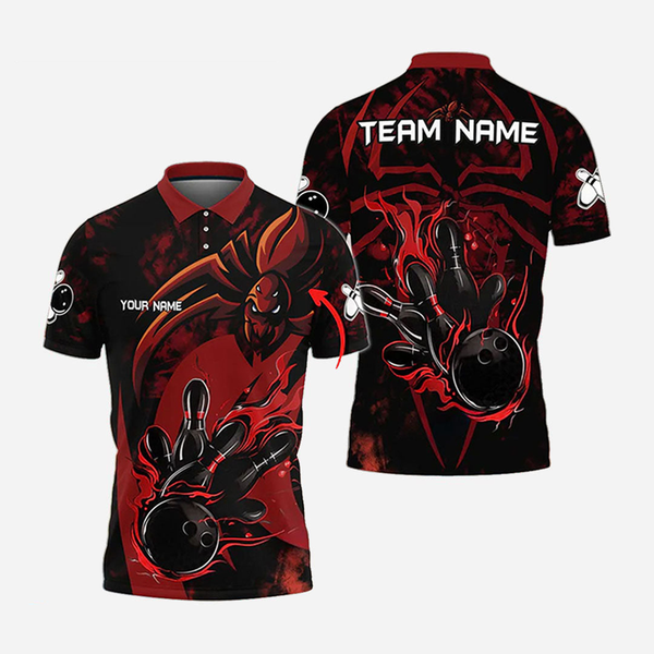 Bowling And Pins Spider Personalized Men Women Polo Shirt Custom Bowling Team Jersey