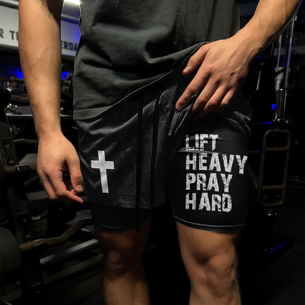 Lift Heavy Pray Hard Men's Gym Shorts, Workout Shorts, Performance Active Shorts