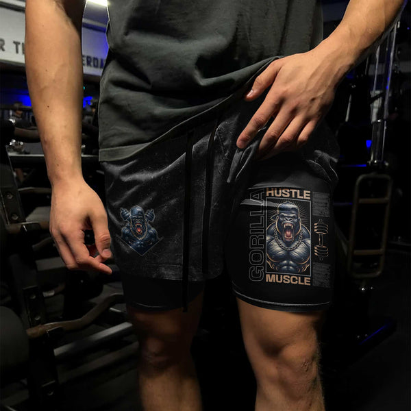 Gorilla Hustle Muscle Men's Gym Shorts, Workout Shorts, Performance Active Shorts