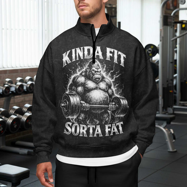 Kinda Fit Sorta Fat Men's Gym Sweatshirt, Workout Shirt, Oversized Crewneck Sweatshirt