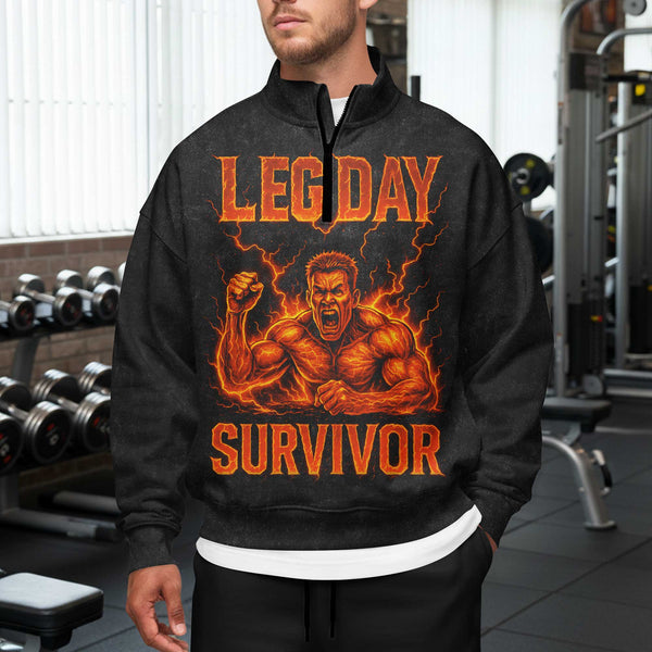Leg Day Survivor Men's Gym Sweatshirt, Workout Shirt, Oversized Crewneck Sweatshirt