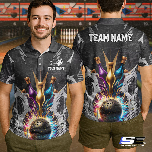 Bowling And Pins Personalized Men Women Polo Shirt Custom Bowling Team Jersey