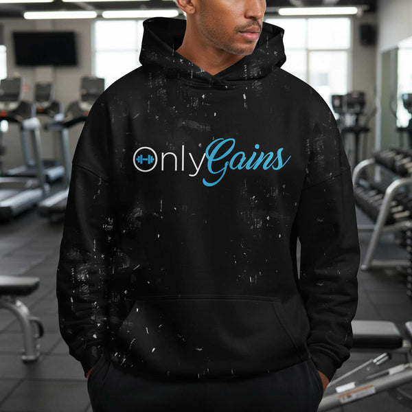 Only Gains Men's Gym Hoodie, Workout Shirt, Oversized Pullover Hoodie