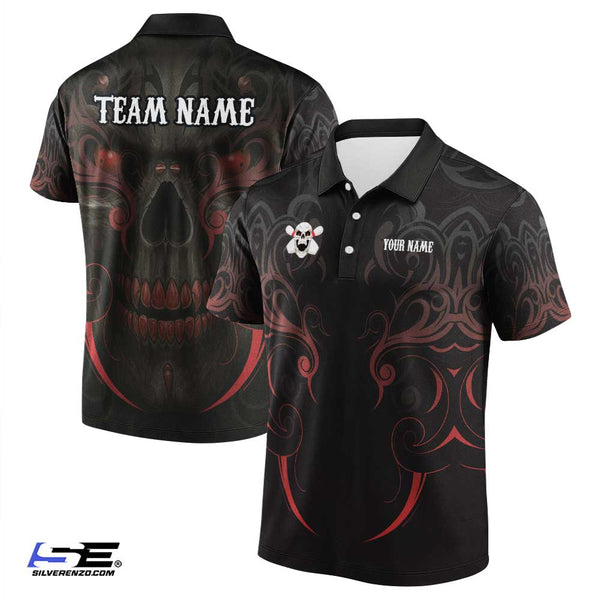 Personalized Bowling Skull Mandala Men Women Performance Polo Shirt Custom Name Bowling Team Jersey