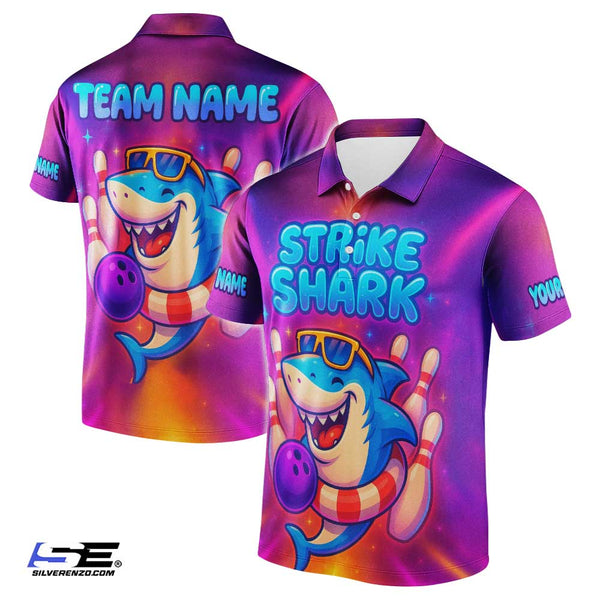 Personalized Bowling Neon Strike Shark Men Women Polo Shirt Custom Name Bowling Team Jersey