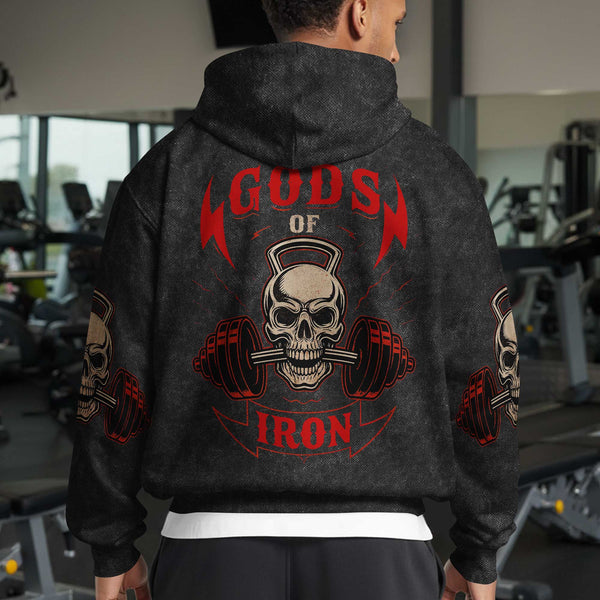 Gods Of Iron Men's Gym Hoodie, Workout Shirt, Oversized Pullover Hoodie