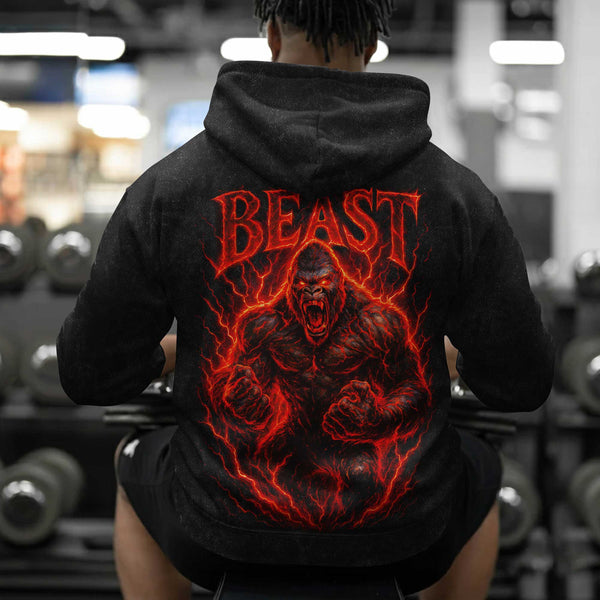 Beast Men's Gym Hoodie, Workout Shirt, Oversized Pullover Hoodie