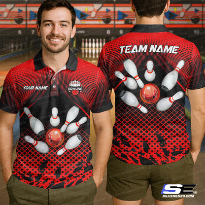 Bowling And Pins Personalized Men Women Polo Shirt Custom Bowling Team Jersey