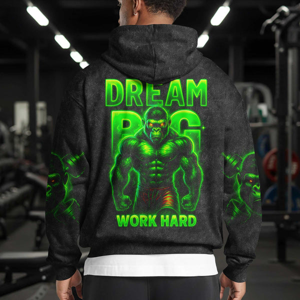 Dream Big Work Hard Men's Gym Hoodie, Workout Shirt, Oversized Pullover Hoodie